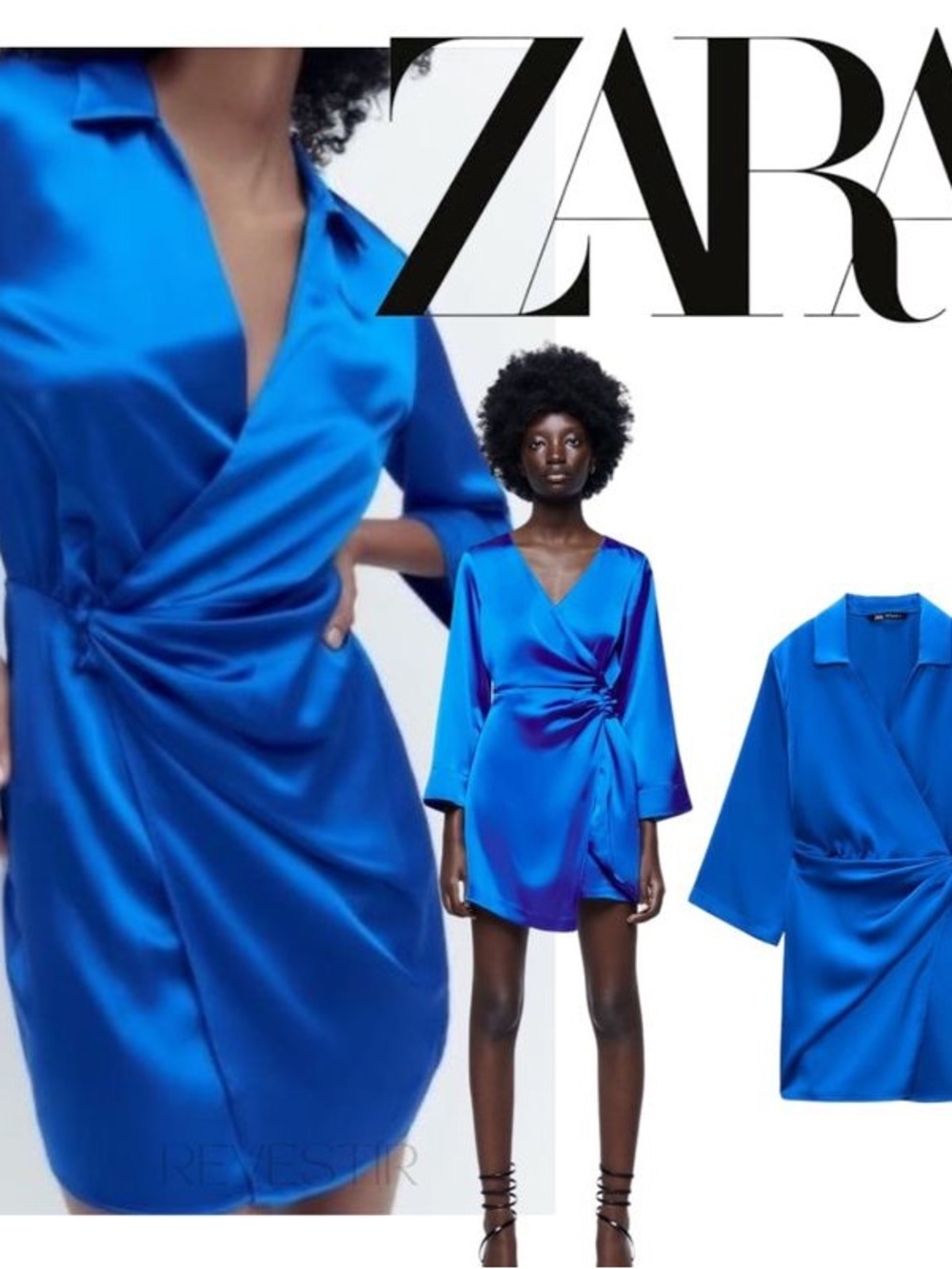 Zara Blue Satin Wrap Dress